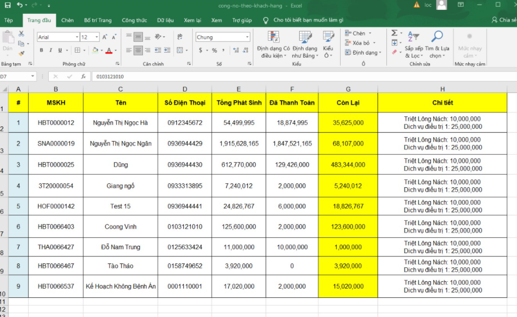 quản lý khách hàng file excel