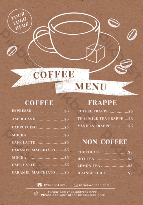 Mẫu 4 menu quán cafe đơn giản