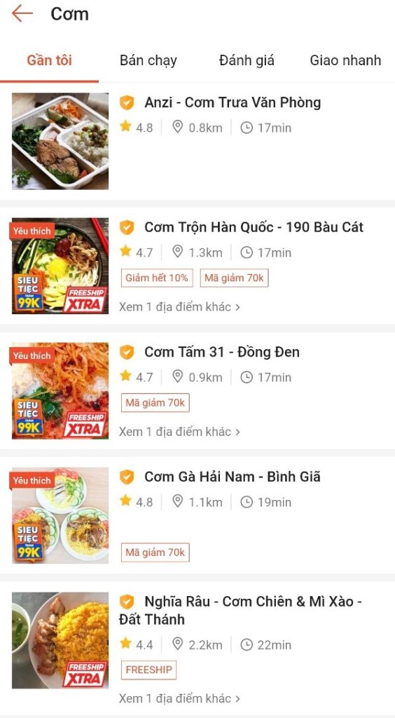 tên quán trên shopeefood 