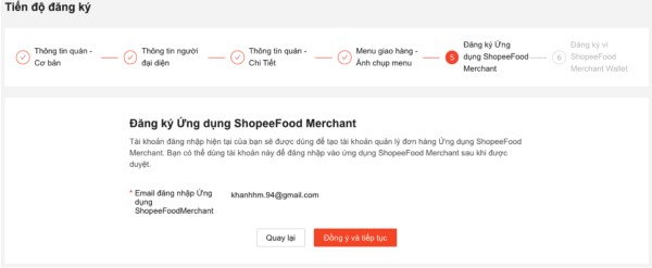 tiến độ 5 khi đăng ký shopeefood