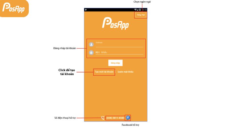 Đăng ký tài khoản và đăng nhập vào phần mềm trên PosApp