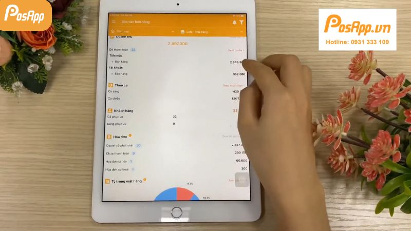 Xem và phân tích kết quả báo cáo doanh thu trên máy bán hàng của PosApp
