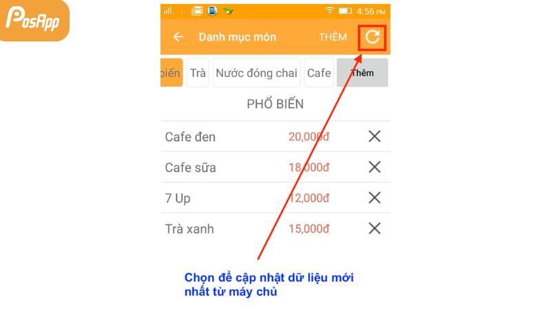 Thêm món ăn vào menu trên ứng dụng quản lý quán ăn của PosApp