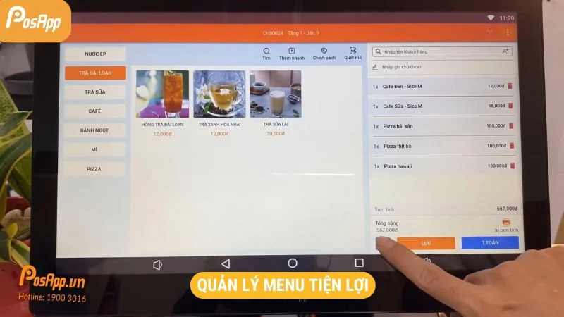 Quản lý menu nhà hàng tiện lợi