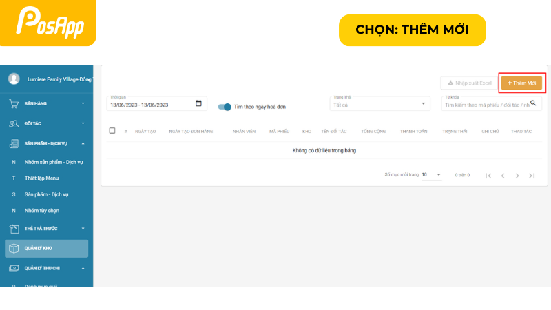 Chọn thêm mới để upload file excel