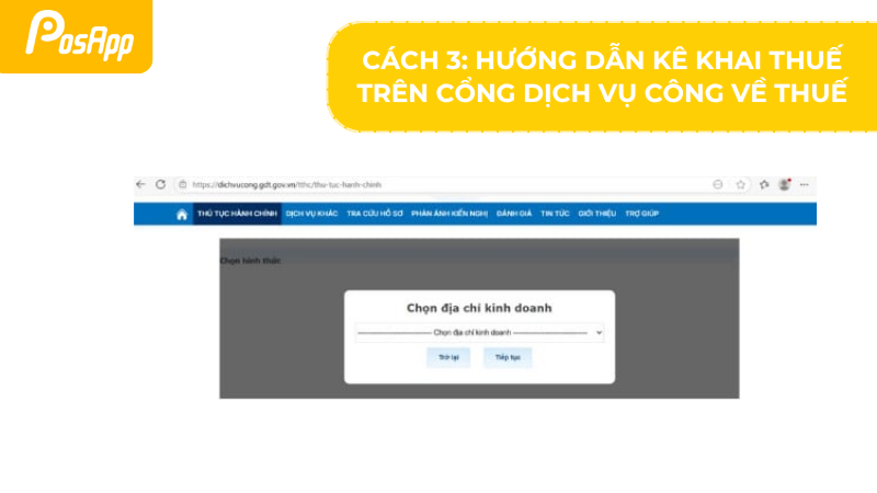 Chọn địa chỉ kinh doanh trên cổng Dịch vụ công