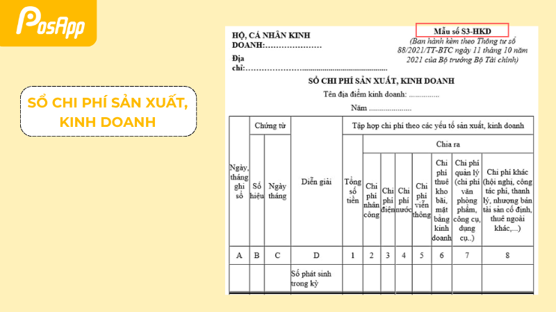 Sổ chi phí sản xuất, kinh doanh
