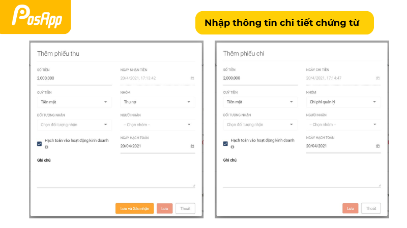 Nhâp thông tin chi tiết chứng từ 