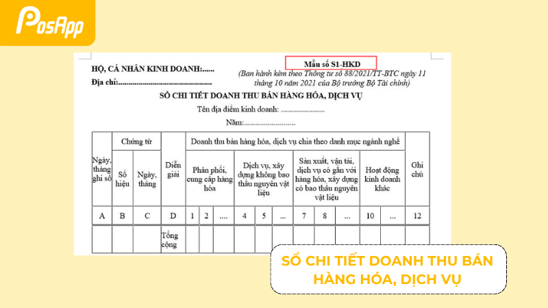 Số sách kế toán doanh thu bán hàng hóa dịch vụ