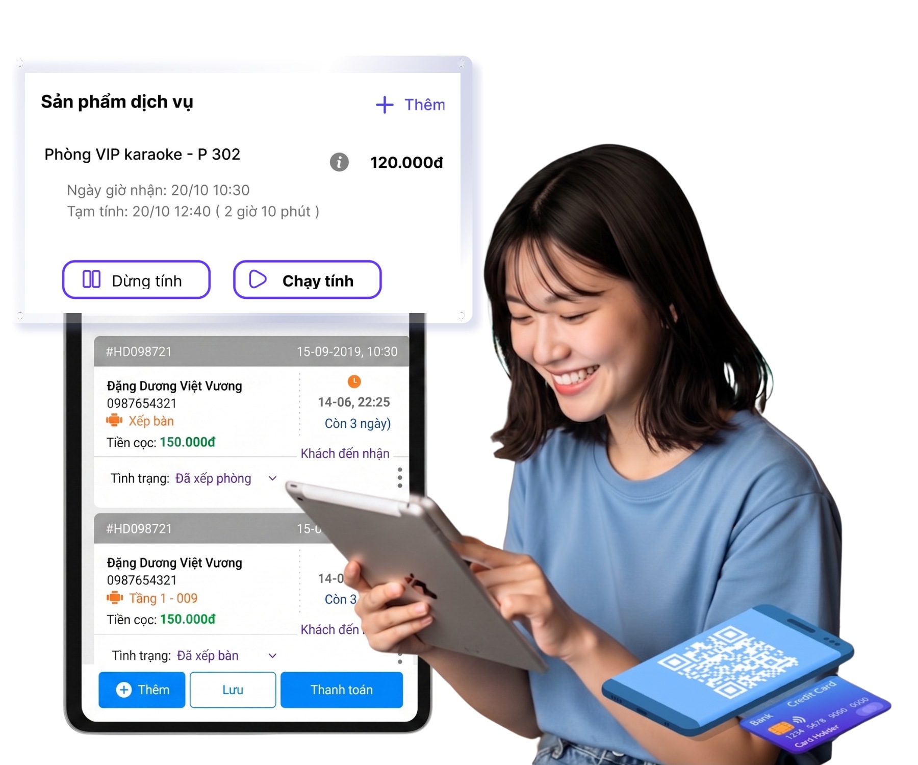 Giao diện tính tiền giờ Karaoke trên phần mềm PosApp