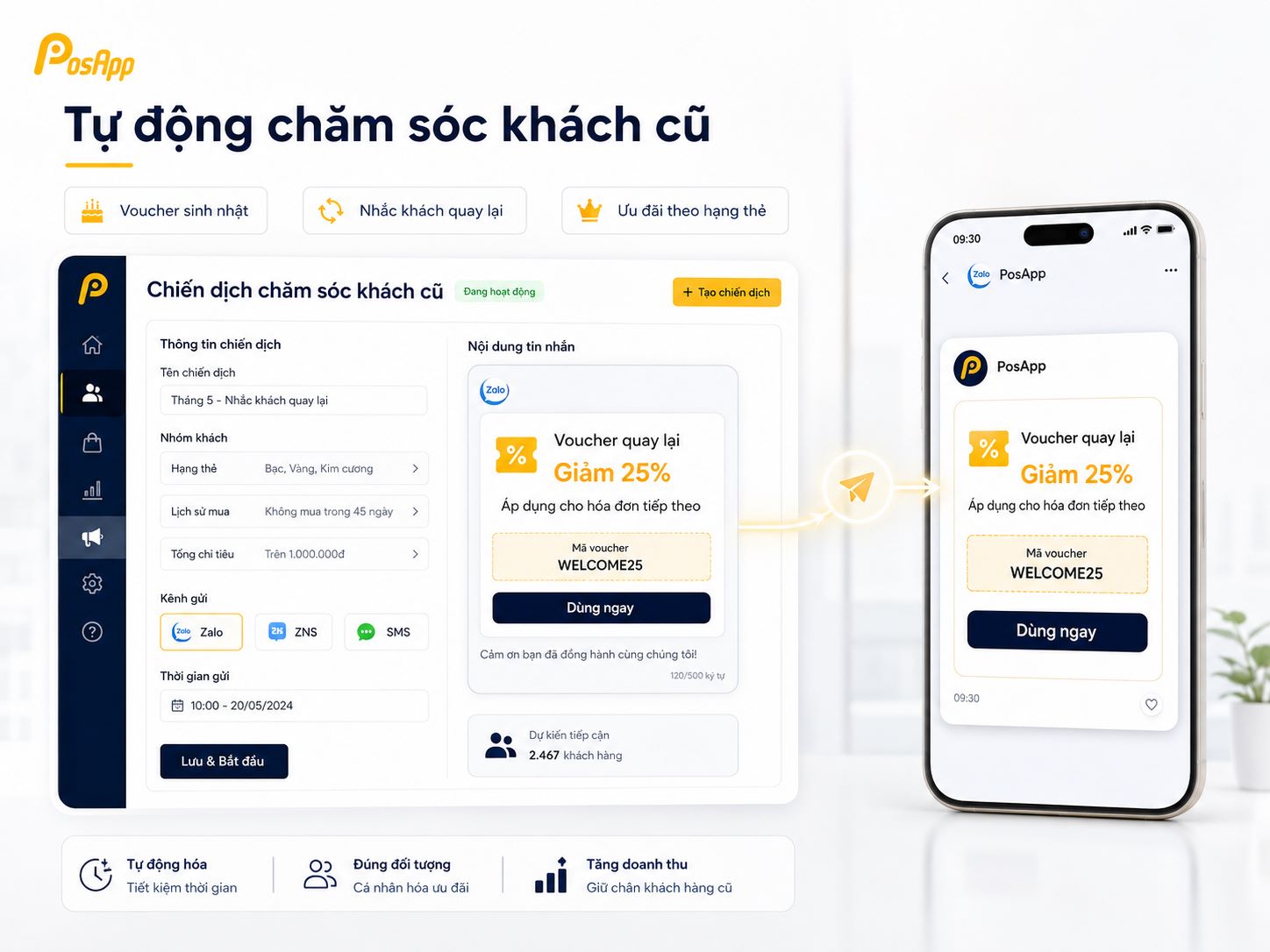 Giao diện chuẩn bị chiến dịch chăm sóc nhóm khách hàng cũ