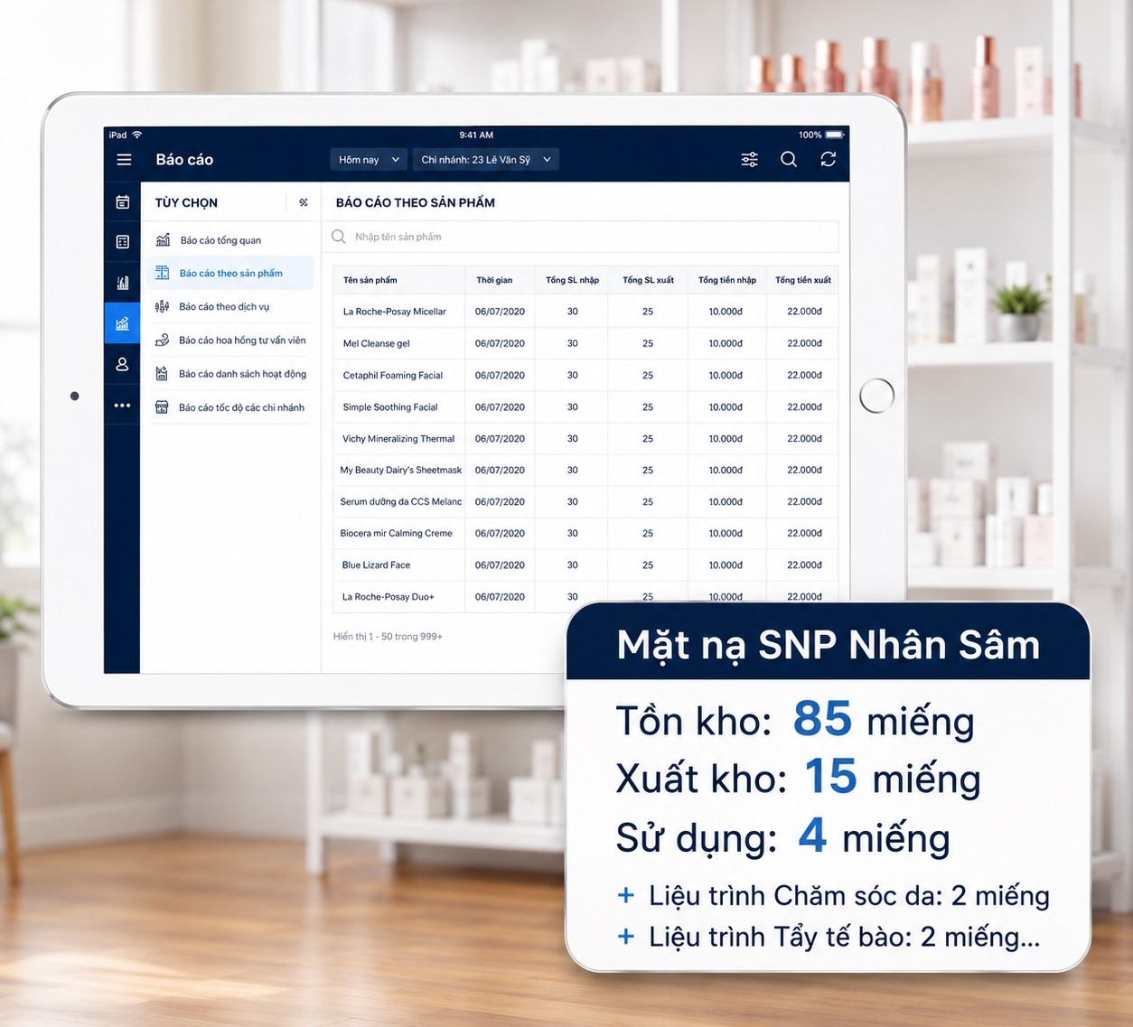 Phần mềm quản lý kho vật tư tiêu hao Spa PosApp