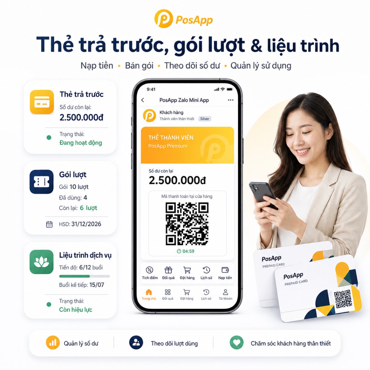 Giao diện quản lý thẻ trả trước và liệu trình