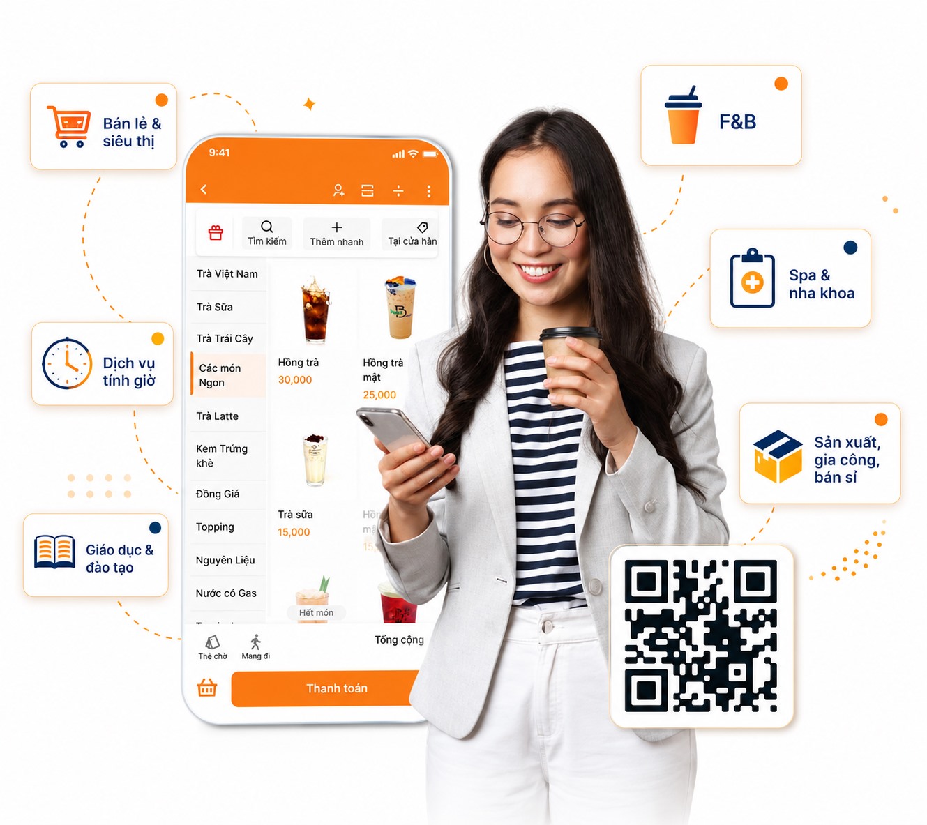 App in hóa đơn PosApp phù hợp nhiều mô hình kinh doanh như bán lẻ, F&B, dịch vụ, giáo dục và sản xuất