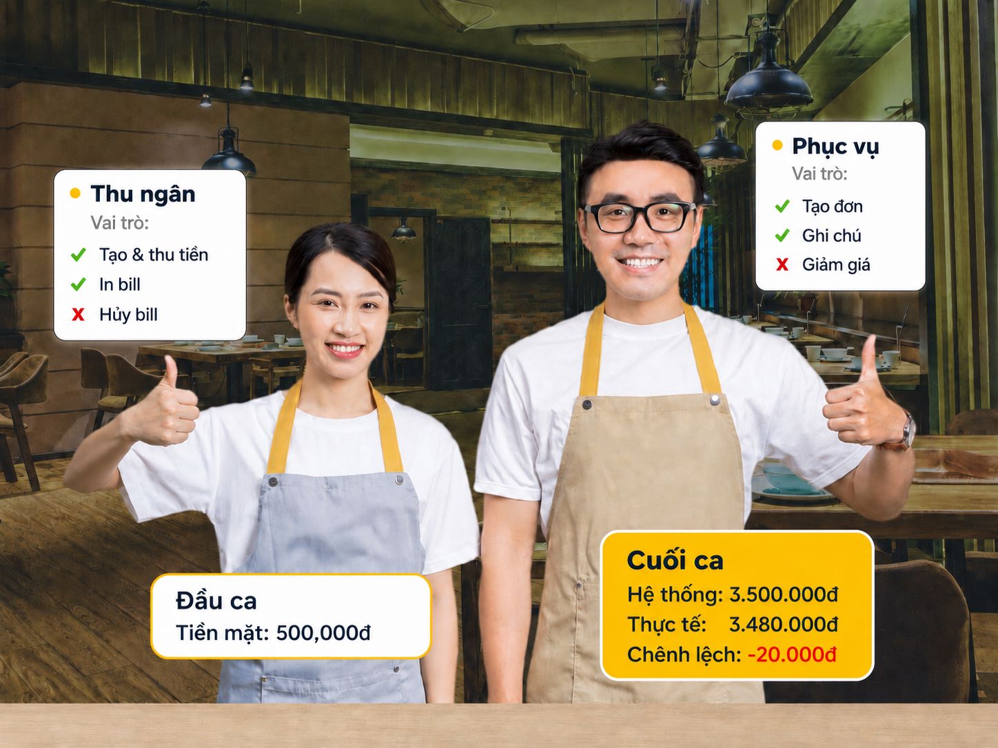 Nhân viên, ca làm việc và chống thất thoát trên PosApp