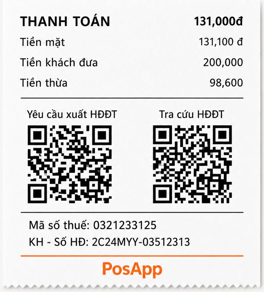 Mã QR yêu cầu xuất và tra cứu hóa đơn điện tử trên hóa đơn PosApp