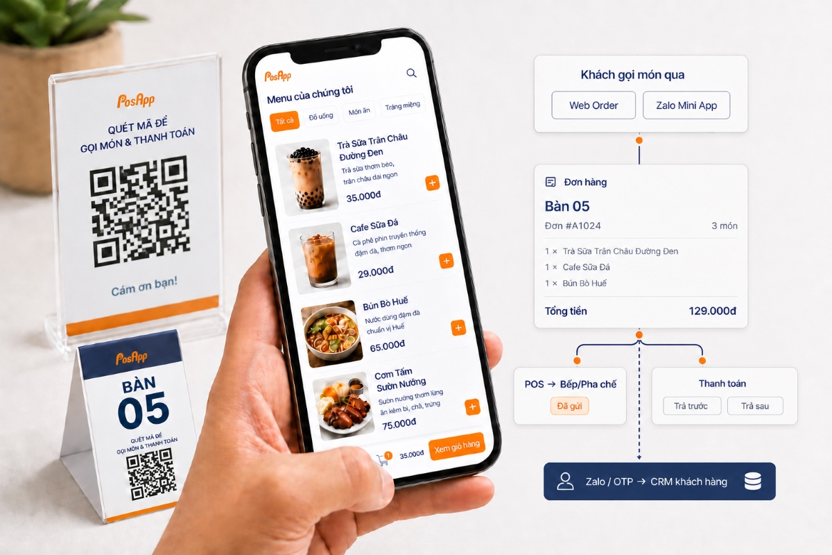 Khách quét mã QR gọi món tại bàn ở khu vực nhà hàng D’Hue – Huế Plaza