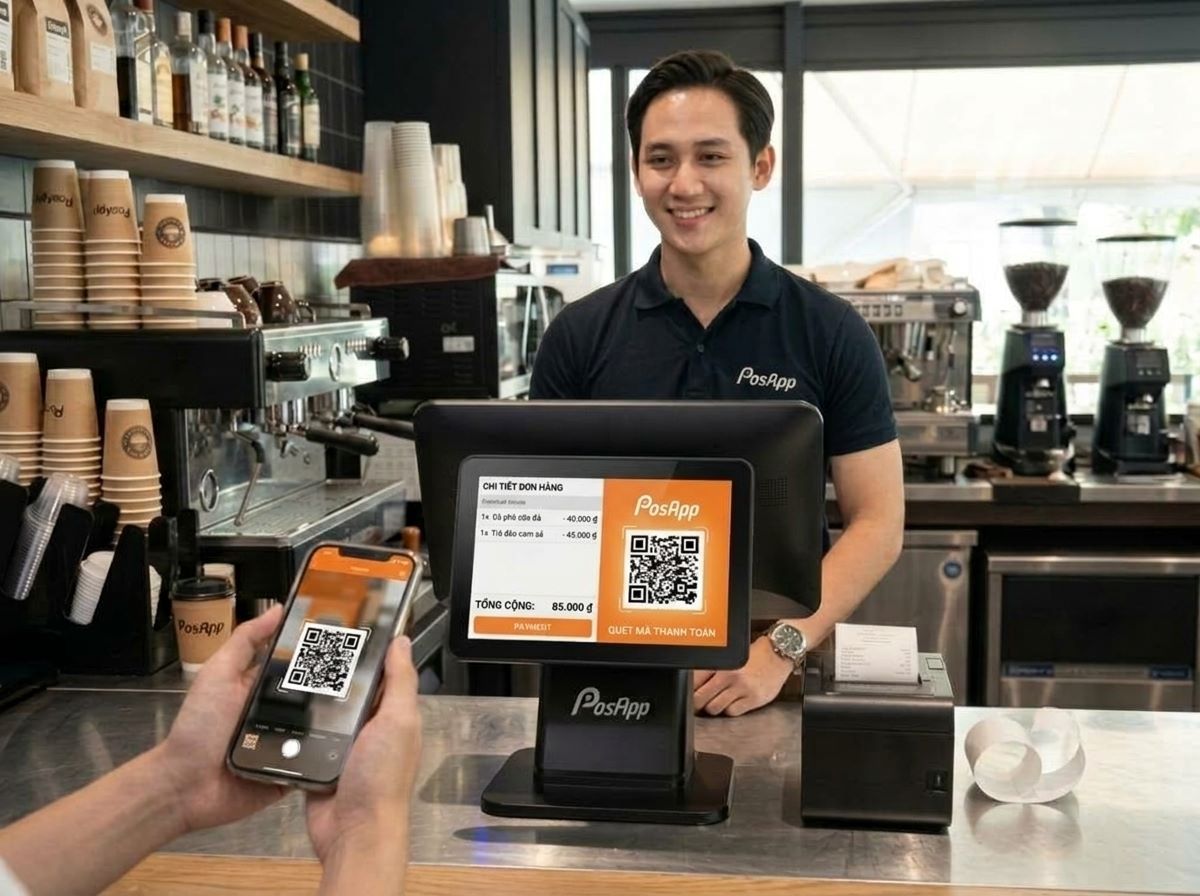 Thanh toán QR động và minh bạch đơn hàng trên màn hình phụ máy POS PA680