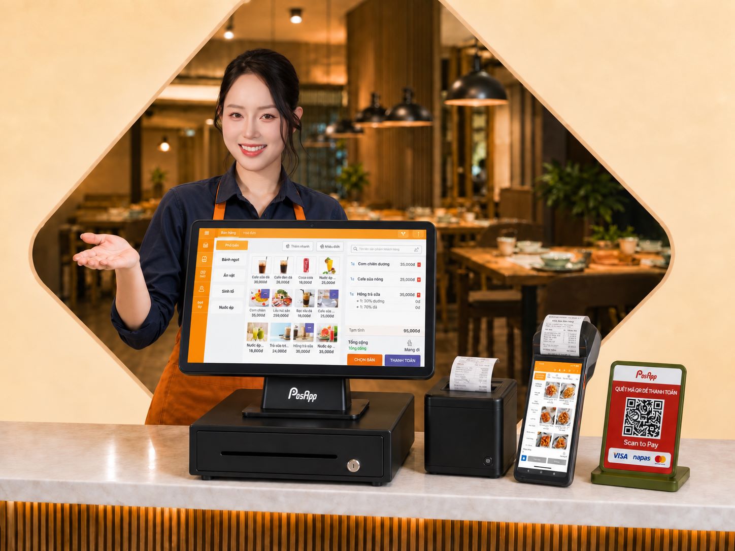 Phần mềm quản lý nhà hàng PosApp kết nối order, bếp bar, thanh toán QR và báo cáo quản trị